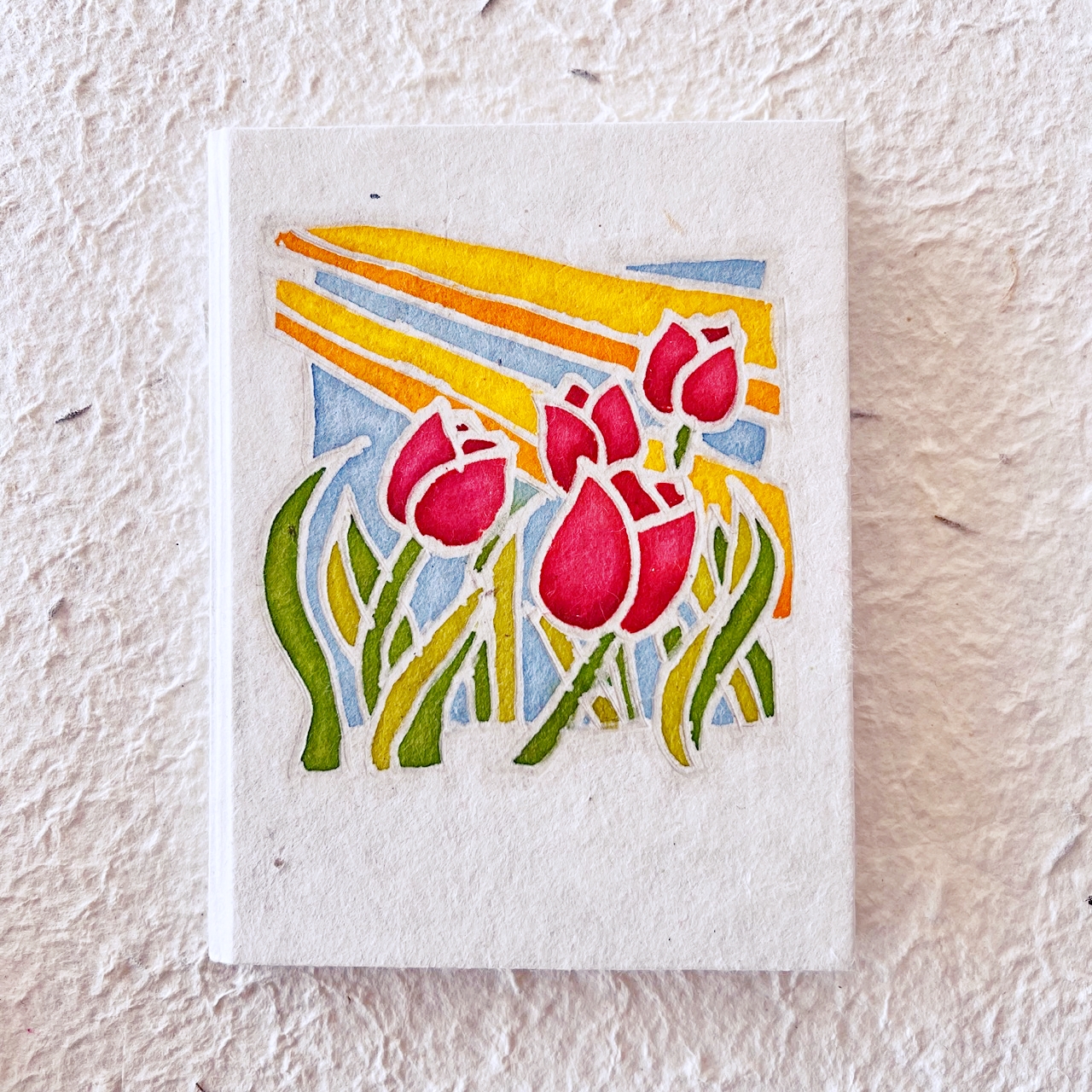 Notebook 15 x 19cm batik painting - Tulip สมุดโน้ตกระดาษสาบาติก
