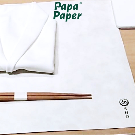 Paper mat white smooth size 42cm x 32cm with Logo ร้าน SHO KAPPA