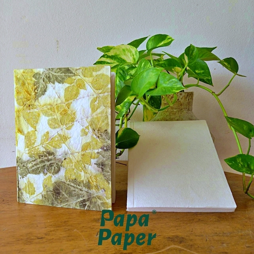 สมุดกระดาษสาพิมพ์ใบไม้ Eco printing notebook, A5 size 15 × 21 cm