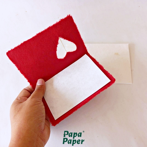 Cards 15x10cm with envelop, Heart design, Red color การ์ดกระดาษสา