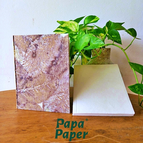 สมุดกระดาษสาพิมพ์ใบไม้ Eco printing notebook, A5 size 15 × 21 cm
