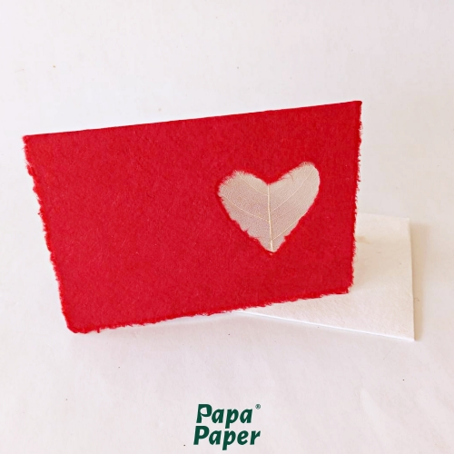 Cards 15x10cm with envelop, Heart design, Red color การ์ดกระดาษสา