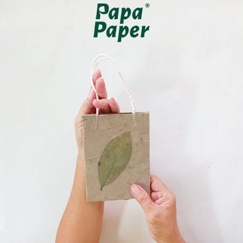 Paper Bag - Banana Fiber + Green Leaf 16x11.5x5cm